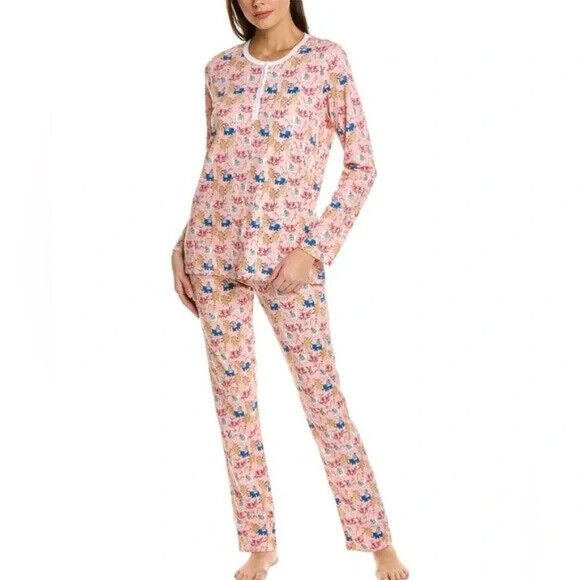 Roller Rabbit NWT Prancing Deer Pink Christmas Holiday Pajamas size Medium - Picture 1 of 3